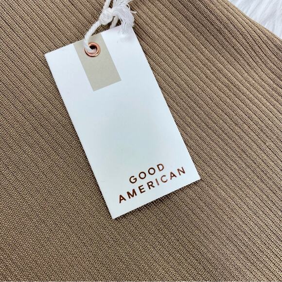 GOOD AMERICAN Ribbed bodycon dress Camel Tan size 1/2 (fits like M) NWT - Picture 8 of 9